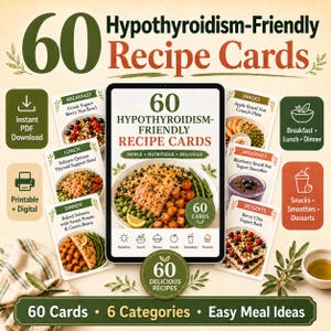 Hypothyroidism Recipe Bundle | 60 Thyroid-Friendly Meal Cards (Digital Download)