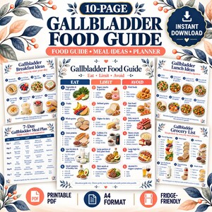 Guide alimentaire complet pour la vésicule biliaire | Plan de repas, liste d'aliments, outil de suivi (téléchargement numérique)
