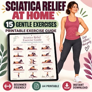 Sciatica Exercises | Stretch Guide | Gentle Exercise Cards | Lower Back & Hip Mobility Printable | Digital