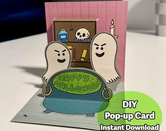 Modello di biglietto pop-up di Buon Halloween / Biglietto di auguri fai da te stampabile / Download digitale immediato