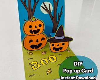 Modello di biglietto pop-up di Halloween da brivido / Biglietto di auguri fai da te stampabile / Download digitale immediato