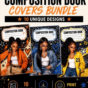 Paquete de portadas para cuadernos de composición "She's Studious" / 10 diseños de portadas imprimibles de moda / Descarga instantánea