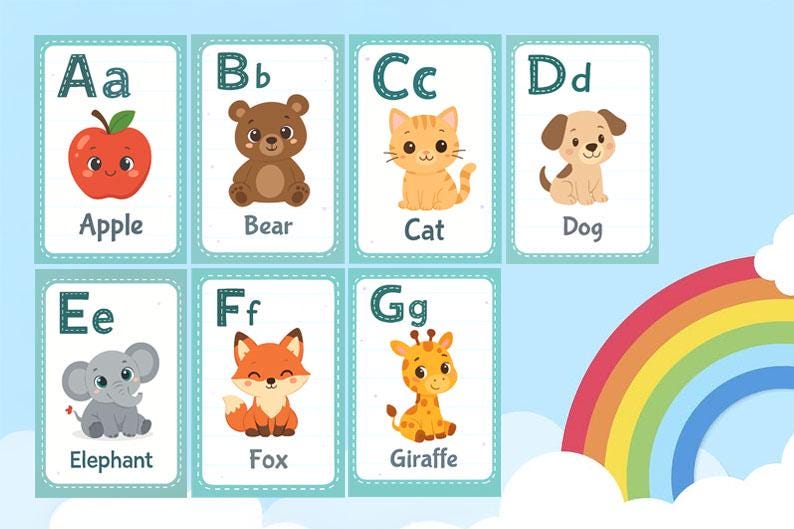 ABC Flash Cards for Kids – 26 Printable A-Z Alphabet Cards, Educational ...