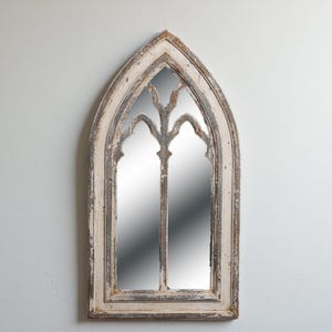 Gothic Cathedral Arch Mirror: Distressed Wood Window Frame Decor
