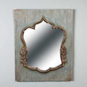 Rustic Arched Wall Mirror: Distressed Blue Wood, French Country Decor