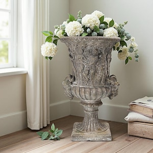 Impressive Antique-Inspired Garden Urn – Exquisite 30.7&quot; Pedestal Planter with Bronze Patina