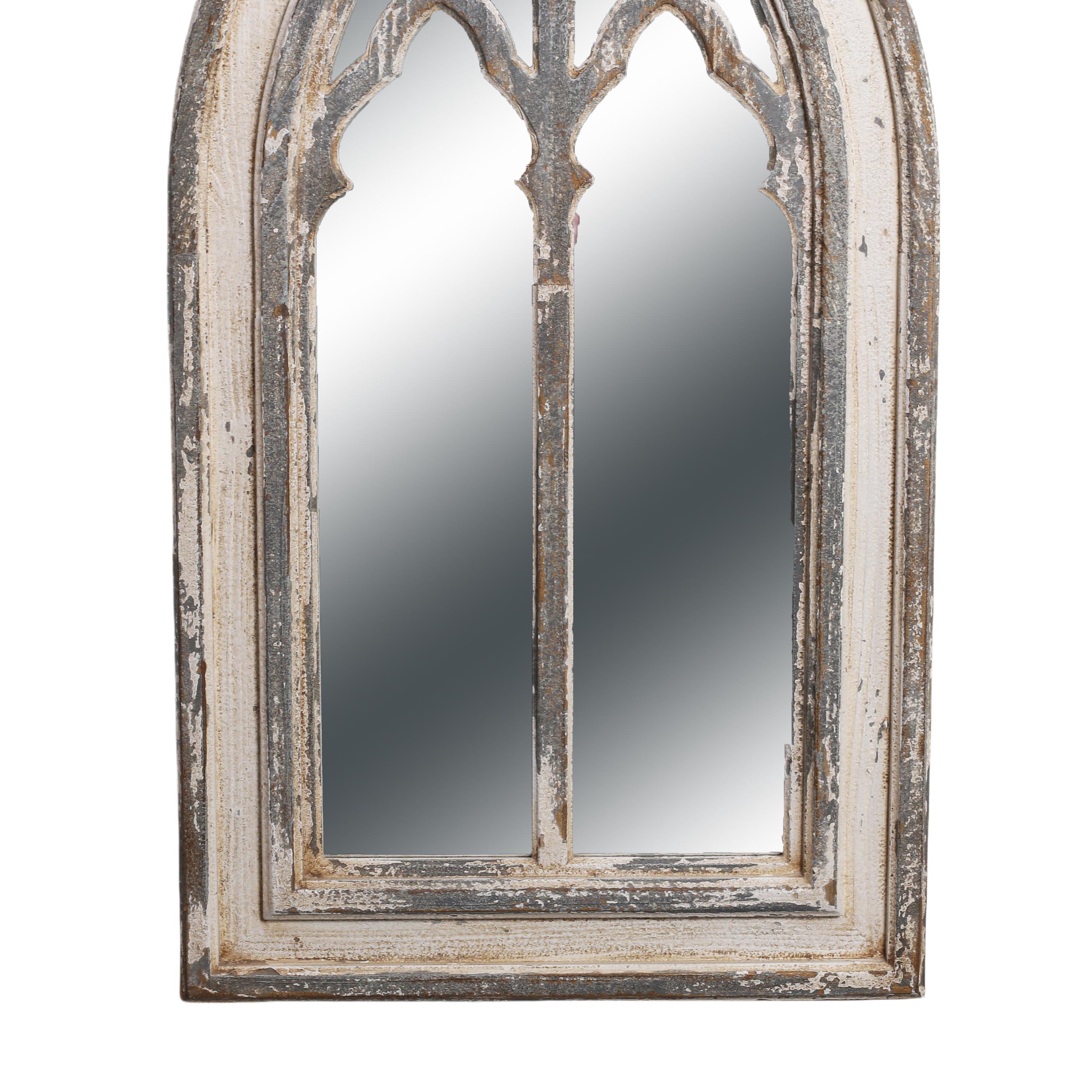 Sintosin Specchi rustici per finestre ad arco per decorazione da parete soggiorno 50,8 x 114,3 cm, da appendere bianco invecchiato finestra specchio decorazione da parete, fattoria in legno cattedrale