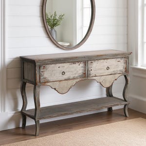 Vintage French Console Table: Distressed Grey Entryway Sideboard