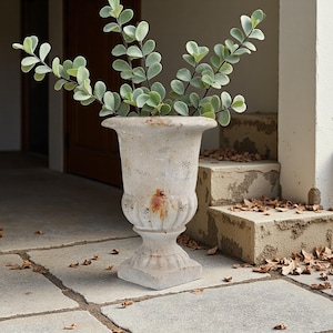 Fluted Garden Urn: Aged Patina Magnesium Oxide Planter - 18&quot; Tall