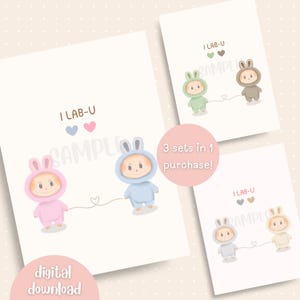 I Lab U Valentijnsdag kaart, handgetekende digitale download, minnaar, echtgenoot, vriendin, vriend, Popmart, Labubu Cutesy Card, wenskaart