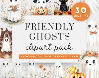Imágenes prediseñadas de fantasmas bohemios, fantasma y gato de Halloween con flores bohemias otoñales, fantasma leyendo un libro, fantasma entre flores silvestres