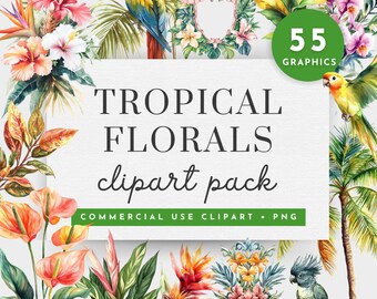 Watercolor Tropical Floral Clipart,Bird of Paradise Clipart,Tropical Floral Arrangement Clipart,Tropical Spring Floral Wedding Crest Clipart