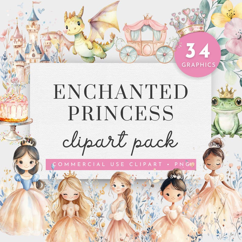 Magical Castle Floral PNG, Watercolor Pink Princess Clipart, Fairytale ...