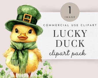 Lucky Duck Clipart, Yellow Duck Clipart, One Lucky Duck PNG Invite, Yellow Duck PNG, 4 Leaf Clover Clipart, Lucky Duck Invitation