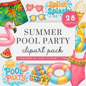 Pool Party Clipart Pastel, Pool Party Clipartbundel, Pool Party Uitnodiging Clipart, Luau Clipart, Beach Party Clipart, Leuke Zomer Clipart
