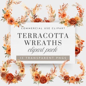 Couronne de fleurs en terre cuite, Clipart Floral en terre cuite pour un usage commercial, fleurs d'automne Boho en terre cuite Png, Clipart Floral rouille, PNG
