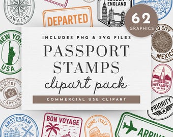 Passport Stamps Clipart, Passport Stamp Clipart SVG, Passport Stamp Png, Travel Icons, Travel City Stamps SVG Bundle, World Travel Clipart