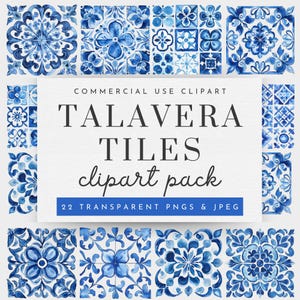 Mexican Talavera Clip Art Set, Blue Mexican Talavera Clipart, Mexican Talavera Tiles Handmade Designs, Mosaic Tile PNG for Commericial Use