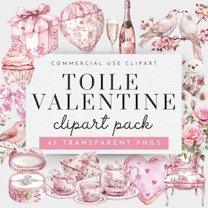 Chinoiserie Valentinstag Clipart, Valentinstag Mail Clipart, Valentinstag Grandmillennial Valentinstag Clipart, Valentinstag Geschenk Box Clipart, Rosa Toile Clipart