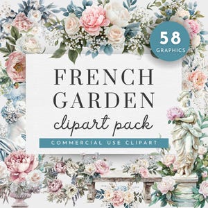 Französischer Garten Clipart, Hochzeit Clipart, Hochzeitsstrauß Rosa und Grün, Sommerblumenstrauß, Hochzeitsstrauß für kommerzielle Nutzung, Einladungen