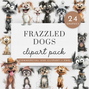 Frazzled Dog Clipart, Crazy Dogs Clipart, Quirky Dogs Digital Clipart, Funny Animal Clipart, Funny Dog PNG,Cute Dogs Clip Art Commercial Use