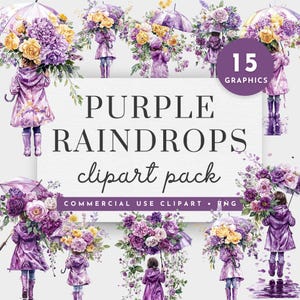April douches clipart, aquarel bloemen clipart pastel bloemen png, paarse paraplu clipart, schattig klein meisje png, paarse bloem kunst aan de muur