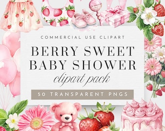 Clipart de baby shower de bayas dulces, clipart de niña fresa, clipart de bebé fresa para uso comercial, clipart de botitas de bebé, PNG cultivado localmente