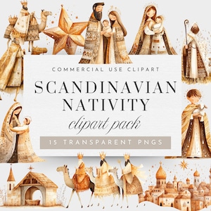 Weihnachten niedliche Krippe Clipart, Neutral Scandi Weihnachten Clipart für kommerzielle Nutzung, Krippe Aquarell Clipart, Boho Clipart
