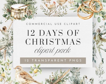 12 Tage Weihnachtszeit Clipart, Zwölf Tage Weihnachtszeit Clip Art, Neutral Scandi Weihnachtscliparts, Boho Skandinavische Weihnachtscliparts