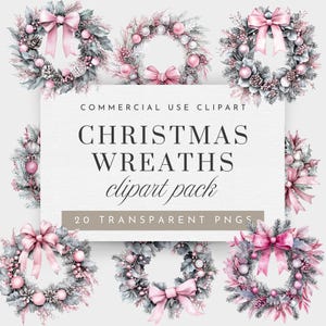 Adrette Rosa Weihnachtskranz Clipart, Kokette Rosa Weihnachten PNG für kommerzielle Nutzung, Aquarell Kugeln Clip Art, Weihnachtsgrüne Girlande