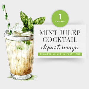 Mint Julep Clipart SINGLE IMAGE, Mint Julep Recipe Card PNG, Mint Julep Signature Drink Sign Clipart, Watercolor Horse Racing Clipart
