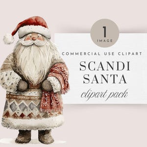 Clipart di Babbo Natale Scandi, Clipart di Natale Scandi neutro per uso commerciale, Clipart di Natale scandinavo Boho, Clip Art di Babbo Natale
