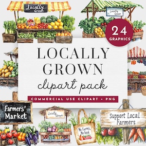 Farmers Market Stand Clipart, Farm to Table Clipart, Support Local Farmers PNG, Watercolor Farmers Market Clipart, Locally Grown Clipart