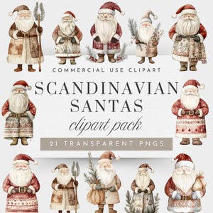 Clipart di Babbo Natale Scandi, Clipart di Natale Scandi neutro per uso commerciale, Clipart di Natale scandinavo Boho, Clip Art di Babbo Natale