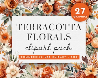 Clipart fleur en terre cuite, Clipart floral en terre cuite pour un usage commercial, fleurs d'automne Boho en terre cuite Png, Clipart Floral rouille