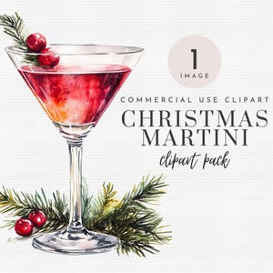 Clipart di Martini di Natale, Clipart di Natale ad acquerello Martini, Clipart di Natale per uso commerciale, ClipArt di festa ad acquerello, PNG