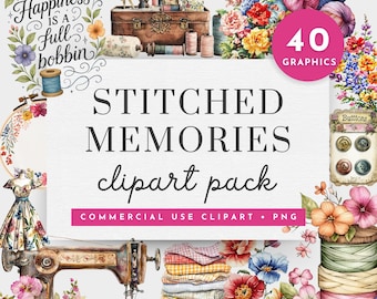 Vintage Sewing Clipart, Watercolor Sewing Clipart, Sewing Machine Clipart, Craft Clipart, Embroidery Clipart, Cross Stitch Clipart