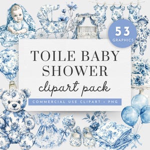 Toile baby shower clipart, baby blauwe toile clipart, toile de jouy baby shower clipart, toile de jouy beer illustraties, baby blauwe toile clipart