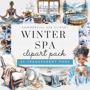 Clipart hiver Spa, clipart hiver au pays des merveilles, clipart solstice d'hiver, clipart filles Spa, aquarelle cosy clipart soins personnels, clipart journée de spa