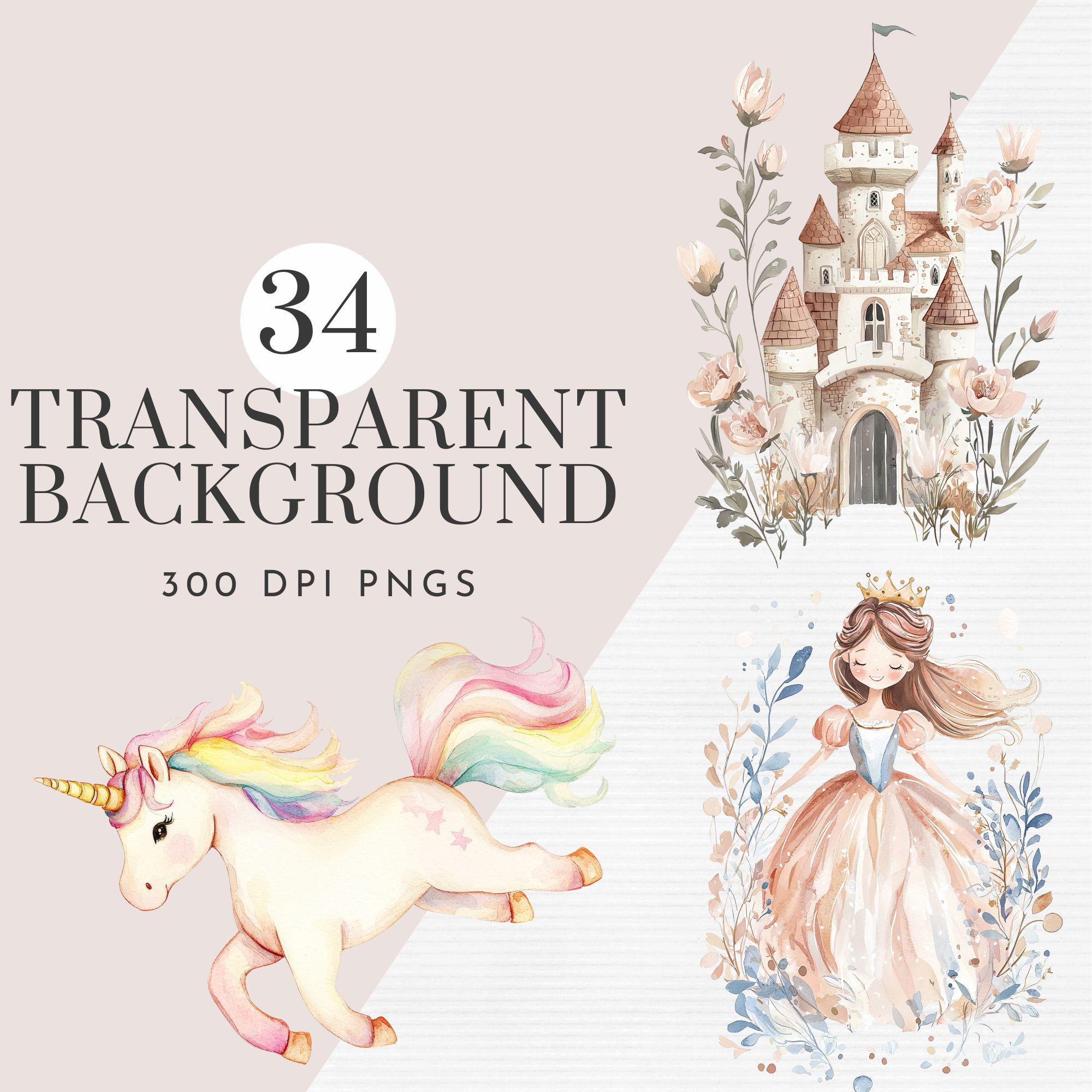 Magical Castle Floral PNG, Watercolor Pink Princess Clipart, Fairytale ...