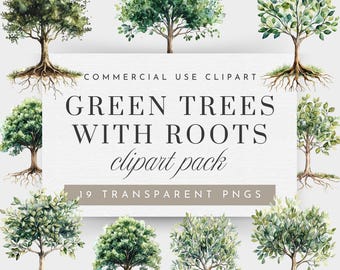 Watercolor Tree With Roots Clipart, Tree of Life Clipart for Commercial Use, Oak Leaf Tree Clipart, Tree Clipart with Roots