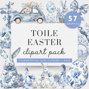 Baby Blue Toile Clipart, Easter Toile De Jouy Clipart,Grand Millennial Easter Clipart,Blue Floral Chinoiserie Bunny Png,Easter Toile Clipart