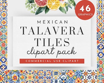 Mexican Talavera Clip Art Set, Mexican Talavera Clipart, Mexican Talavera Template, Mosaic Tile PNG, Mexican Wall Art Talavera Pattern