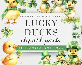 Lucky Duck Clipart, Yellow Duck Clipart, One Lucky Duck Invite, Cute Ducks Clipart, Yellow Duck Shirt PNG. 4 Leaf Clover Clipart