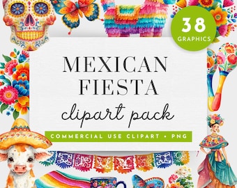 Watercolor Mexican Fiesta Clipart, Papel Picado Clipart, Mexican Embroidery Flower Png, Talavera Tile PNG, Cinco De Mayo Clipart, Taco Party