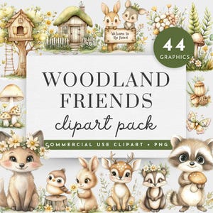 Aquarelle histoire des bois des cliparts, Png des bois mignon, des amis des bois des cliparts, Shower de bébé des bois PNG, Clipart animaux de la forêt enchantée