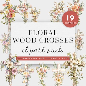 Hölzernes Kreuz Clipart, Blumenkreuz Clipart, Osterkreuz PNG, religiöses Holzkreuz Png, Aquarell Kreuz, Ostern Clipart, religiöses Clipart