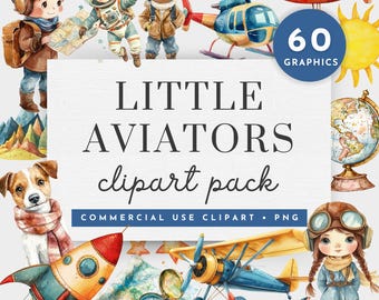 Little Aviator Clipart, Watercolor Clipart Aviator, Pilot Wings PNG, Vintage Airplane Clipart,Airplane Baby Shower Clipart,Nursery Wall Art