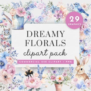 Verträumte Blumen Pastell Blumen Clipart, Staubige Rose und Sage Clipart, Pastell Hochzeit Blumen Clipart, Waldfreunde Clipart Babyparty