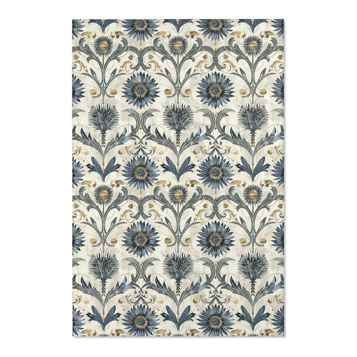 Thistle Rug Blue Damask Area Rug | Scottish Thistle Botanical in Slate Blue ...